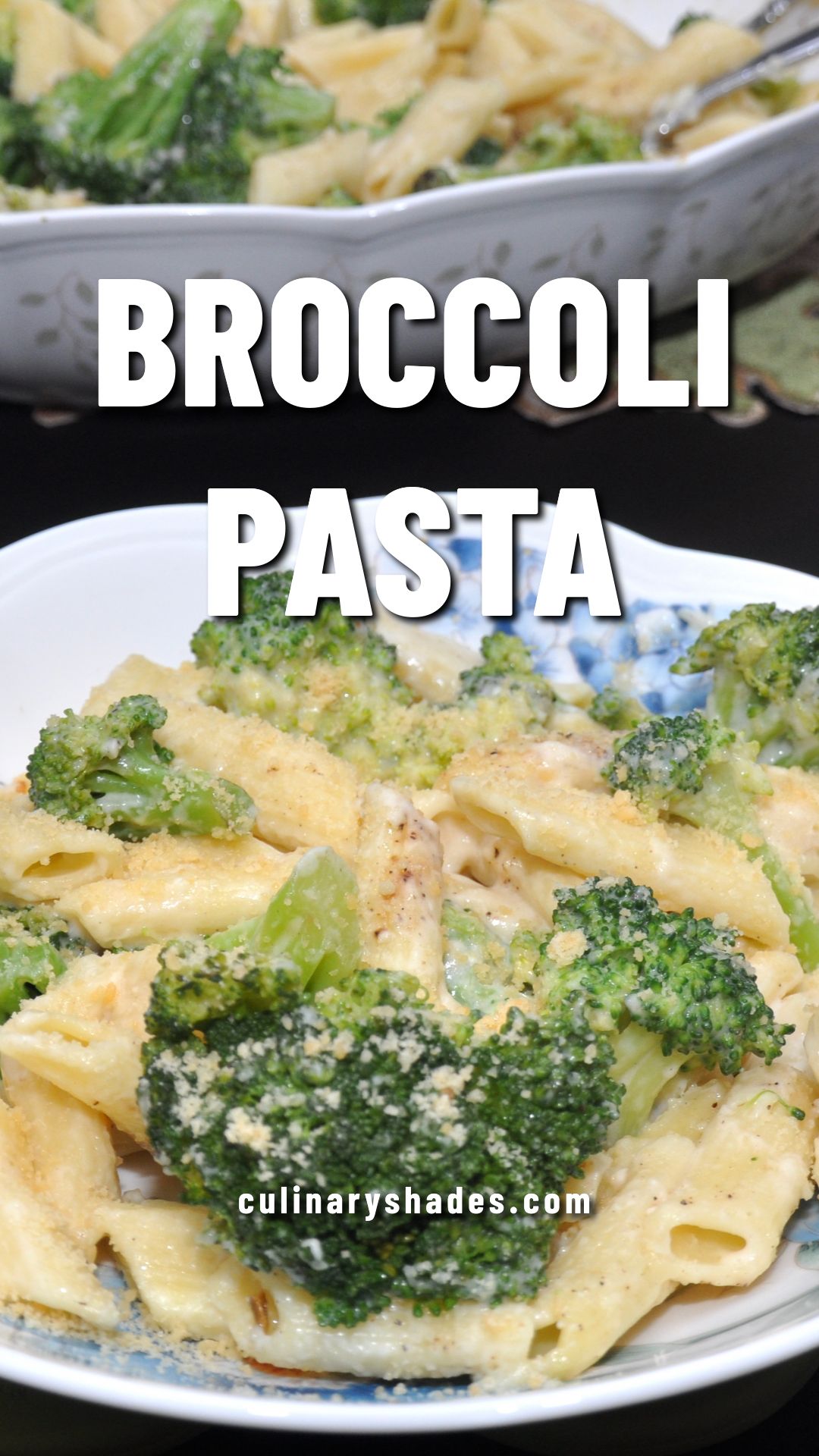 Broccoli pasta in a pasta bowl.