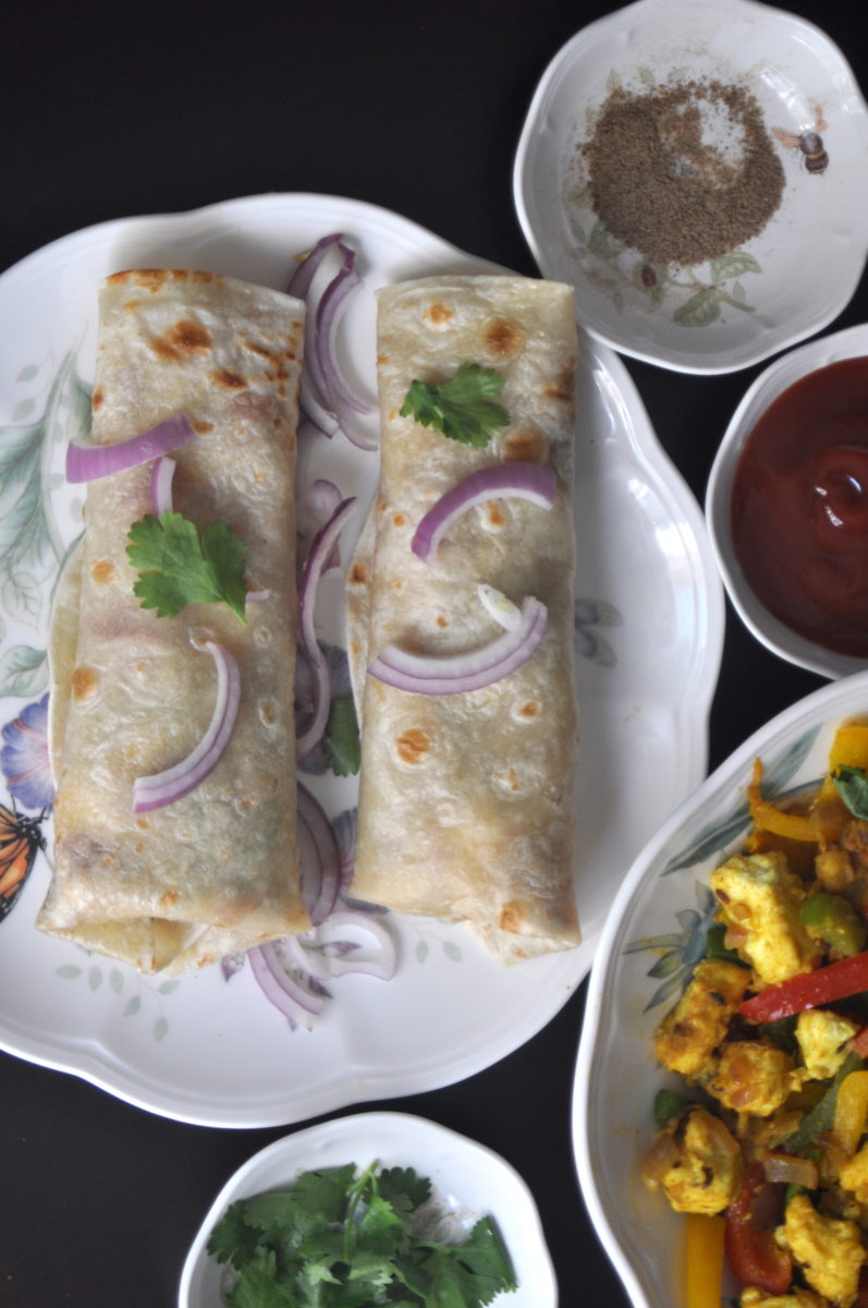 veg paneer wraps served in a plate.