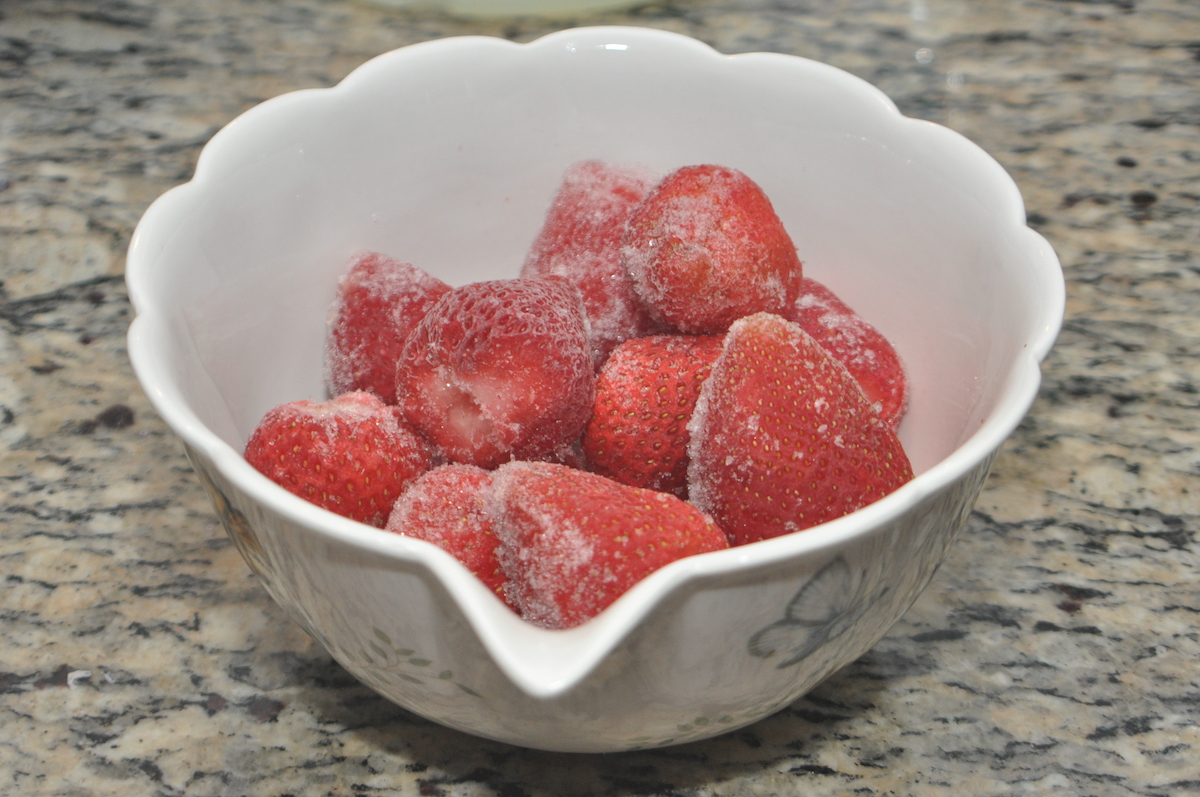 frozen strawberries in a bowl