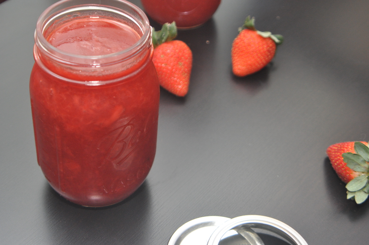 Strawberry jam in a jar.