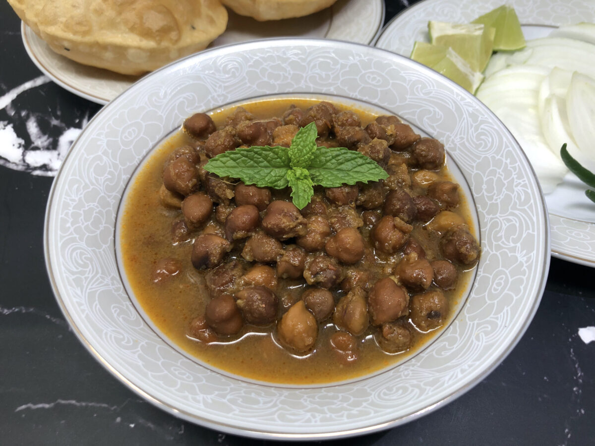 Kala chana curry served in a plate