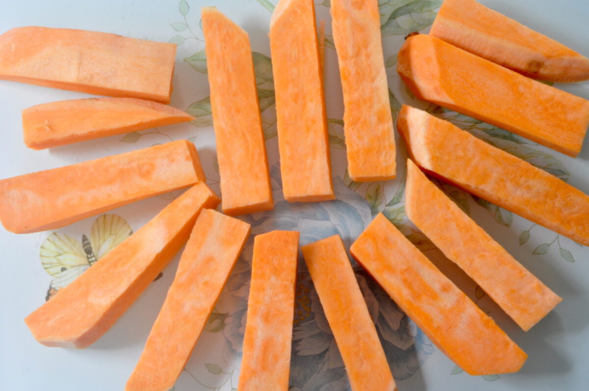 cut sweet potatoes into chunks