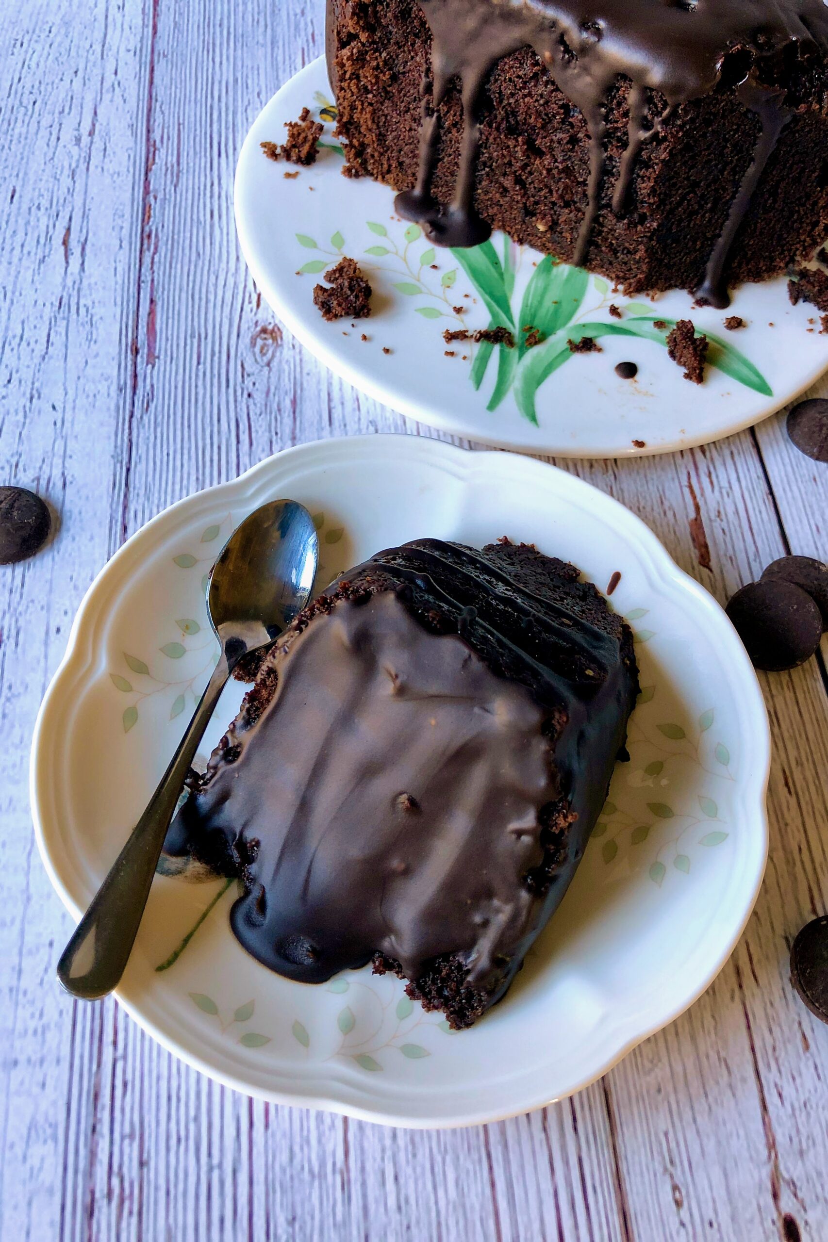 chocolate cake piece in a plate.