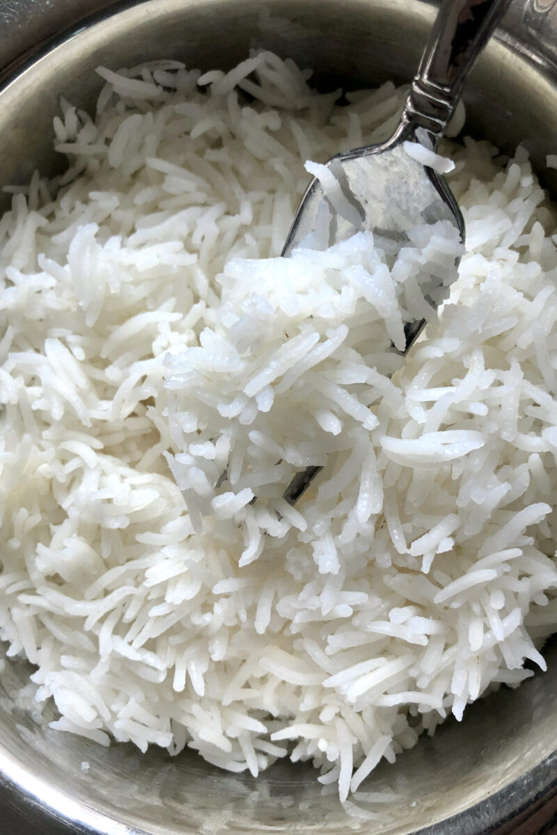 fluff instant pot rice with a fork