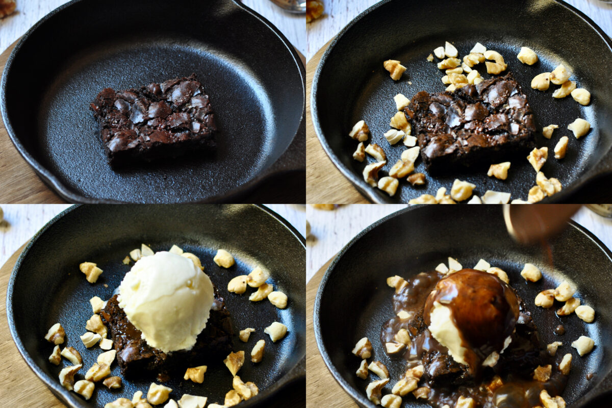 step by step 4 pictures of making sizzling brownie
