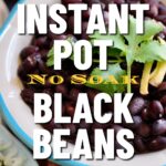 black beans in a blue and white bowl pin