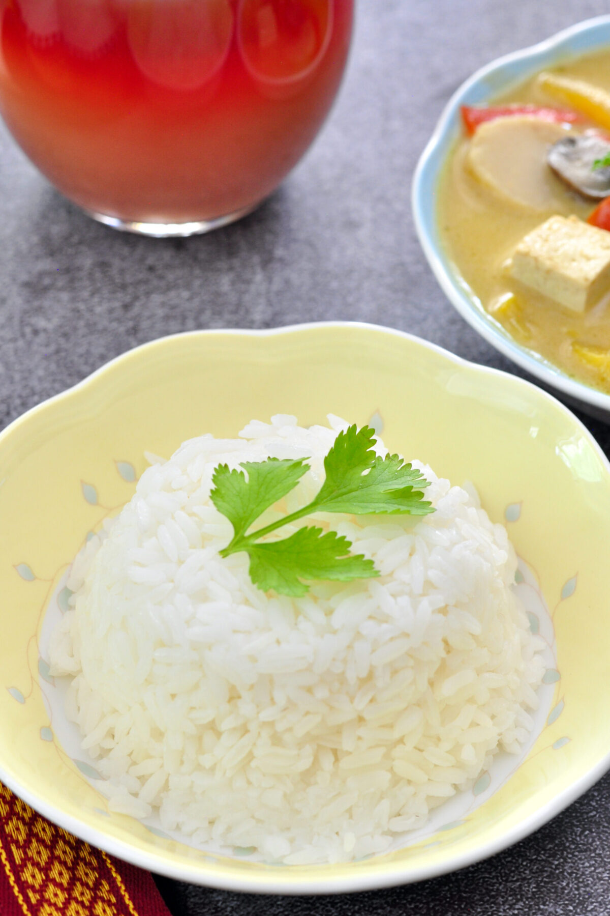 jasmine rice in a yellow bowl.