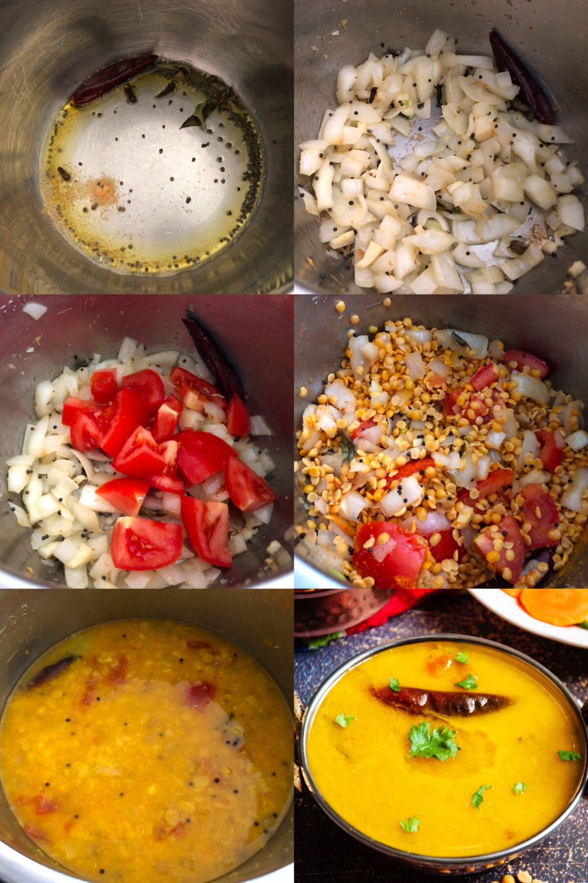 collage of step by step details to make toor dal in instant pot.