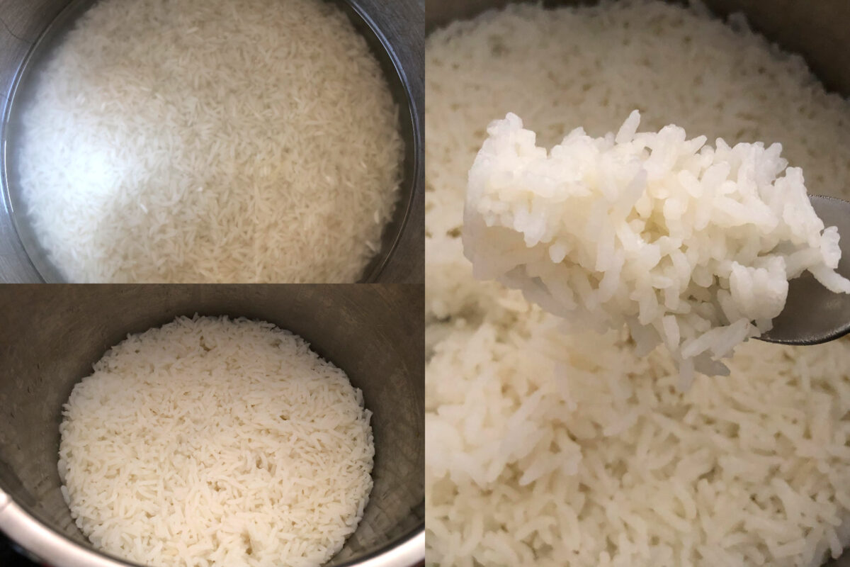 photo collage of jasmine rice in instant pot.