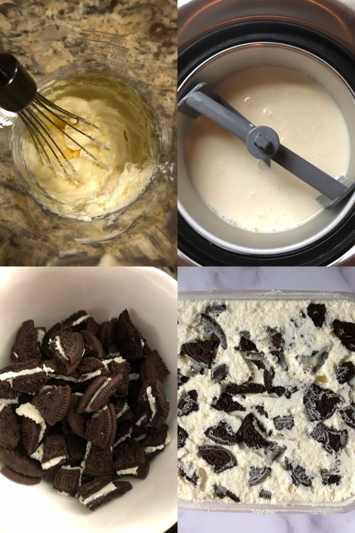 step by step pics or oreo cream cheese ice cream