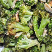 Air fried broccoli garnished with sesame seeds.