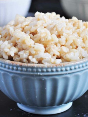 Cooked Brown rice in a bowl.