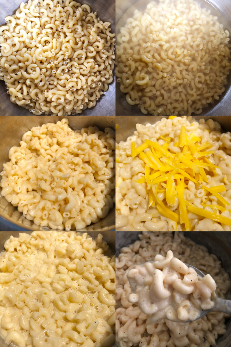 instant pot mac and cheese collage of 6 images