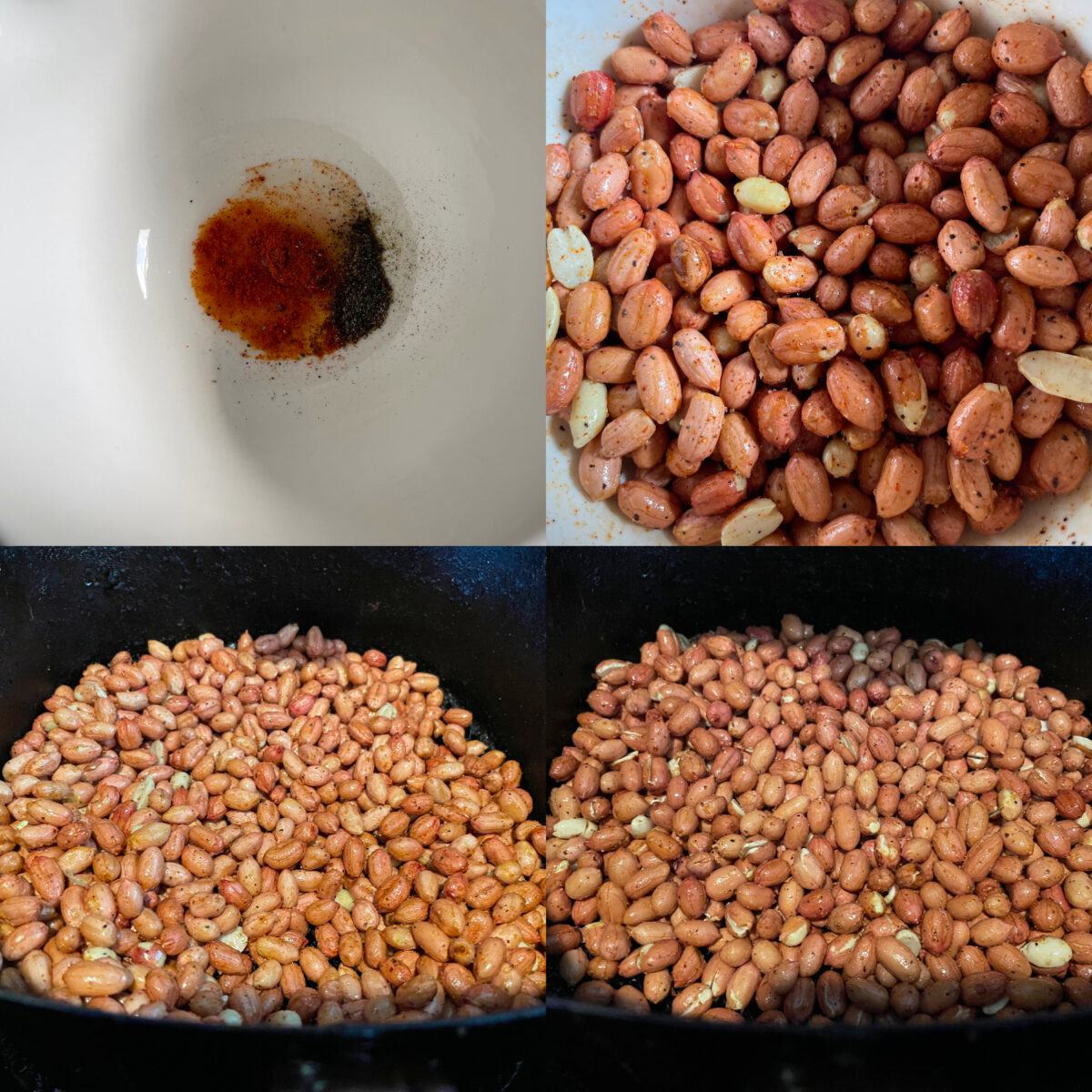 collage of 4 images to make roasted peanuts in air fryer.