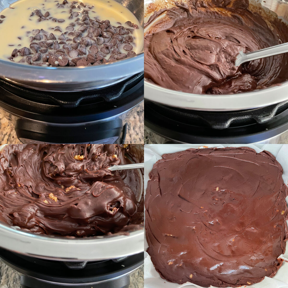 chocolate fudge step by step collage.