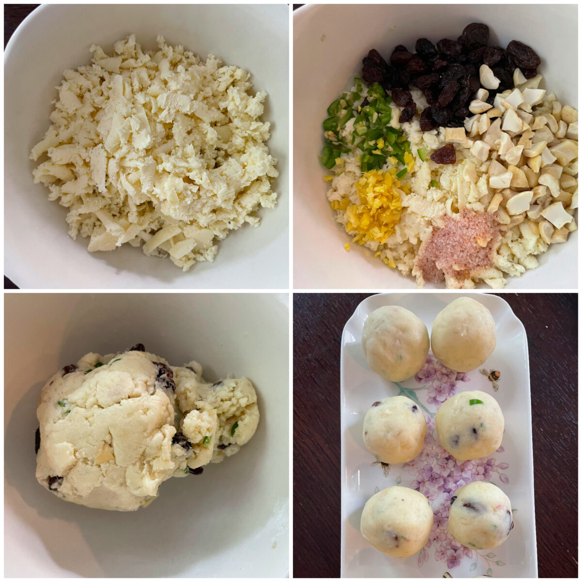 collage of 4 images of making malai kofta balls.