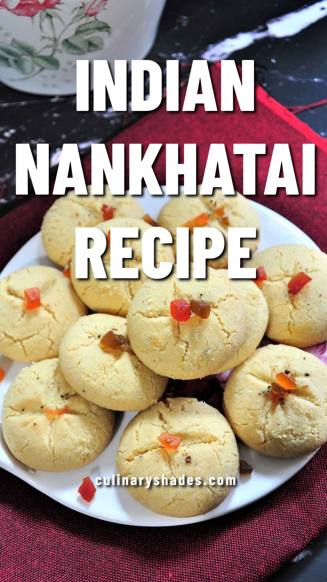Pinterest image for Indian nankhatai recipe.