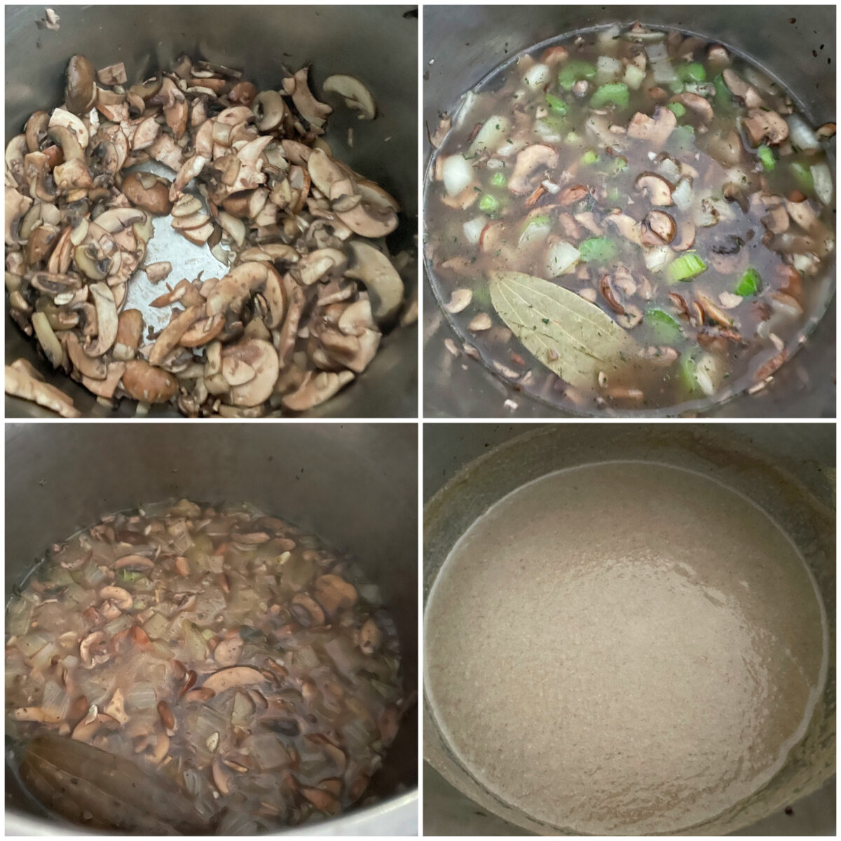 collage of 4 images to make mushroom soup in instant pot.