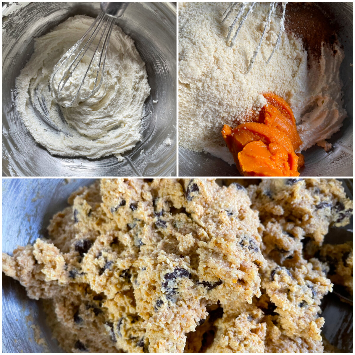 collage of making pumpkin cookie dough.