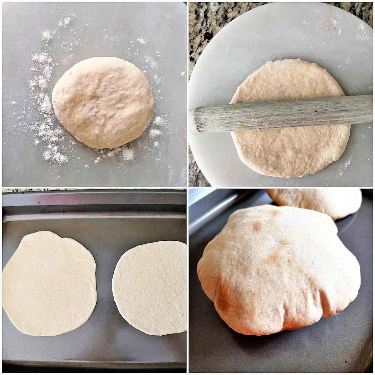 Pita bread rolling and baking.