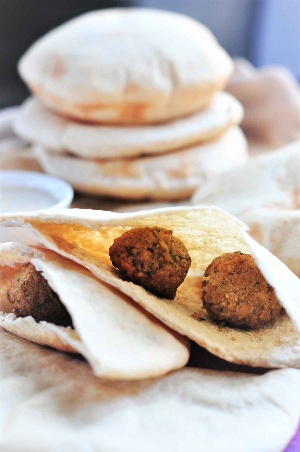 Pita bread pockets stuffed with falafel.