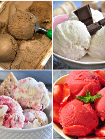 ice cream maker recipes collage of 4 images.