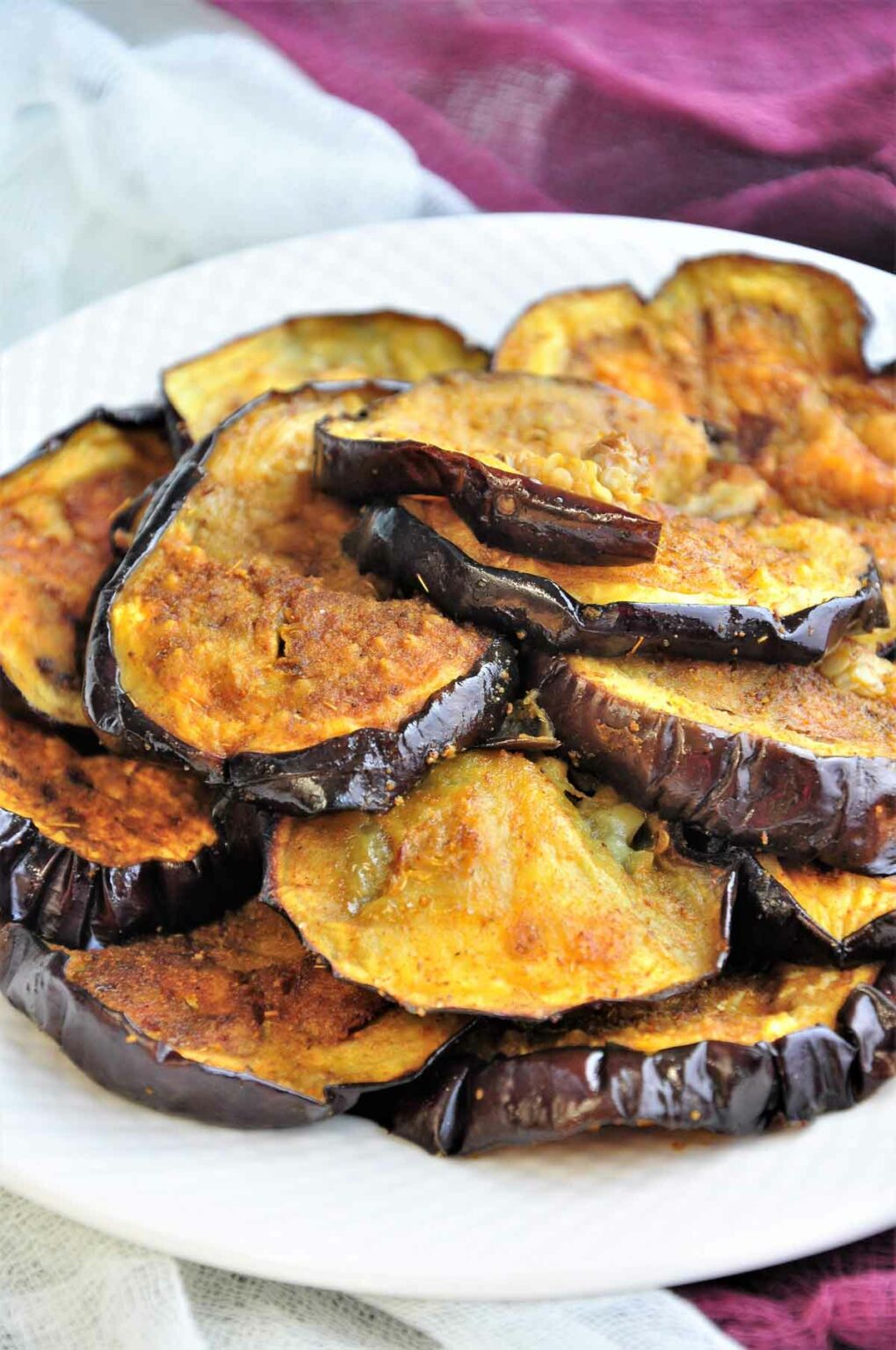 Air Fried Eggplant Slices (Begun Bhaja) Culinary Shades