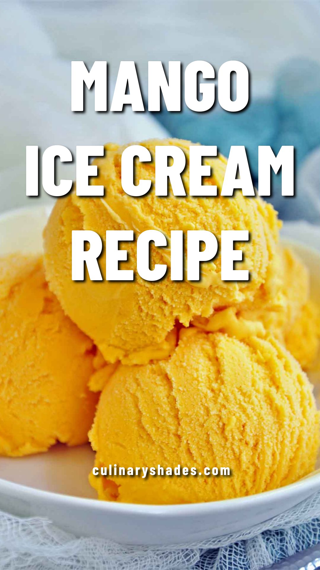 Mango ice cream scoops in a bowl.