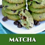 Matcha cookies stacked in a plate.