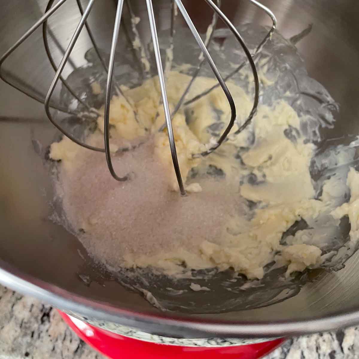 Butter and sugar mix in stand mixer.