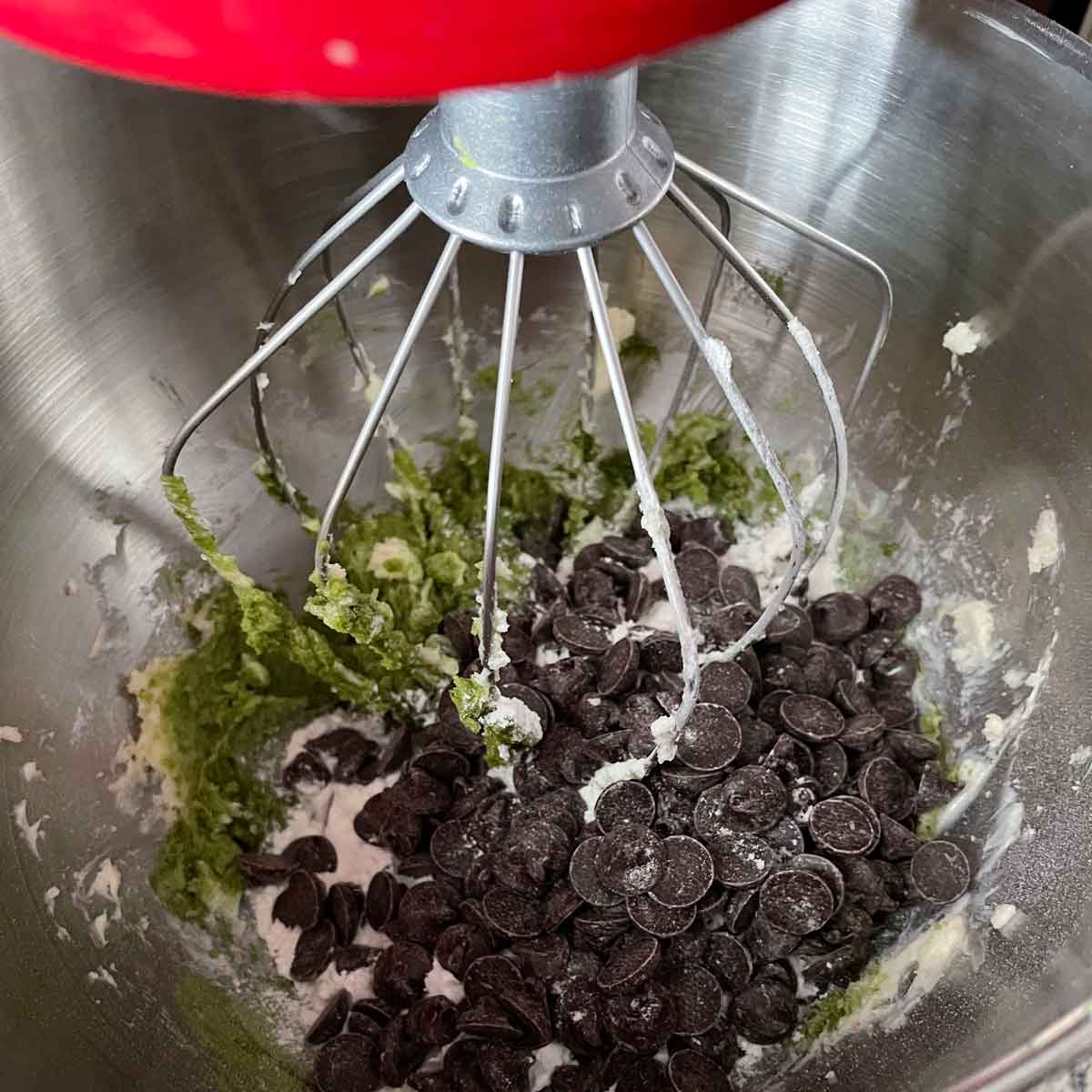 Mixing ingredients in stand mixer.