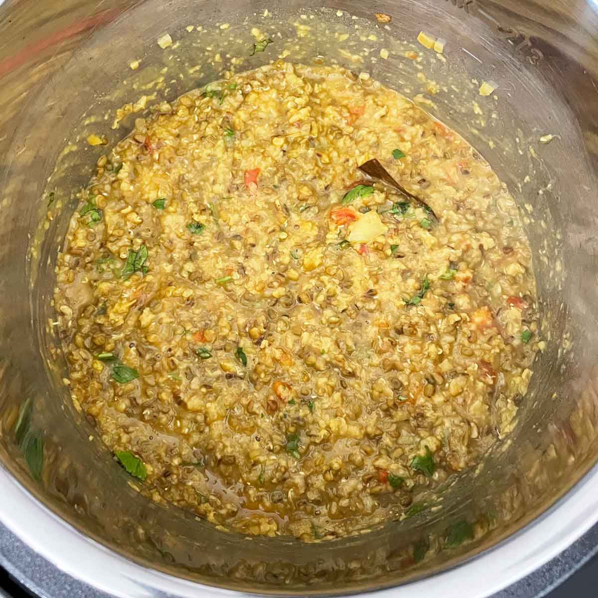 Cooked green moong dal in instant pot.