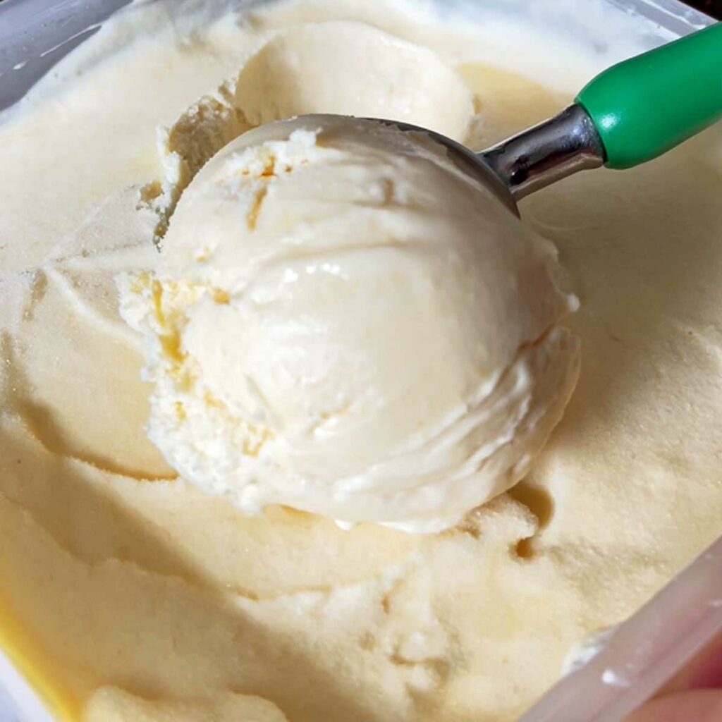 Peach ice cream scoop.