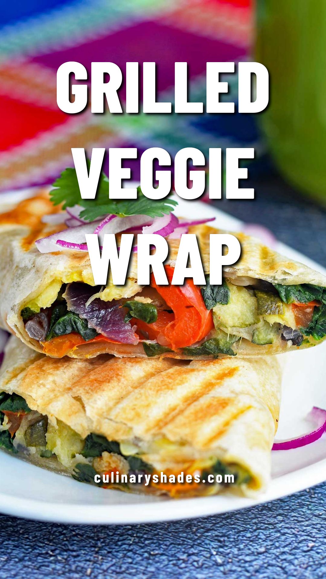 Grilled veggie wrap served in a plate.