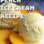Peach ice-cream scoops in a plate with few peach slices.
