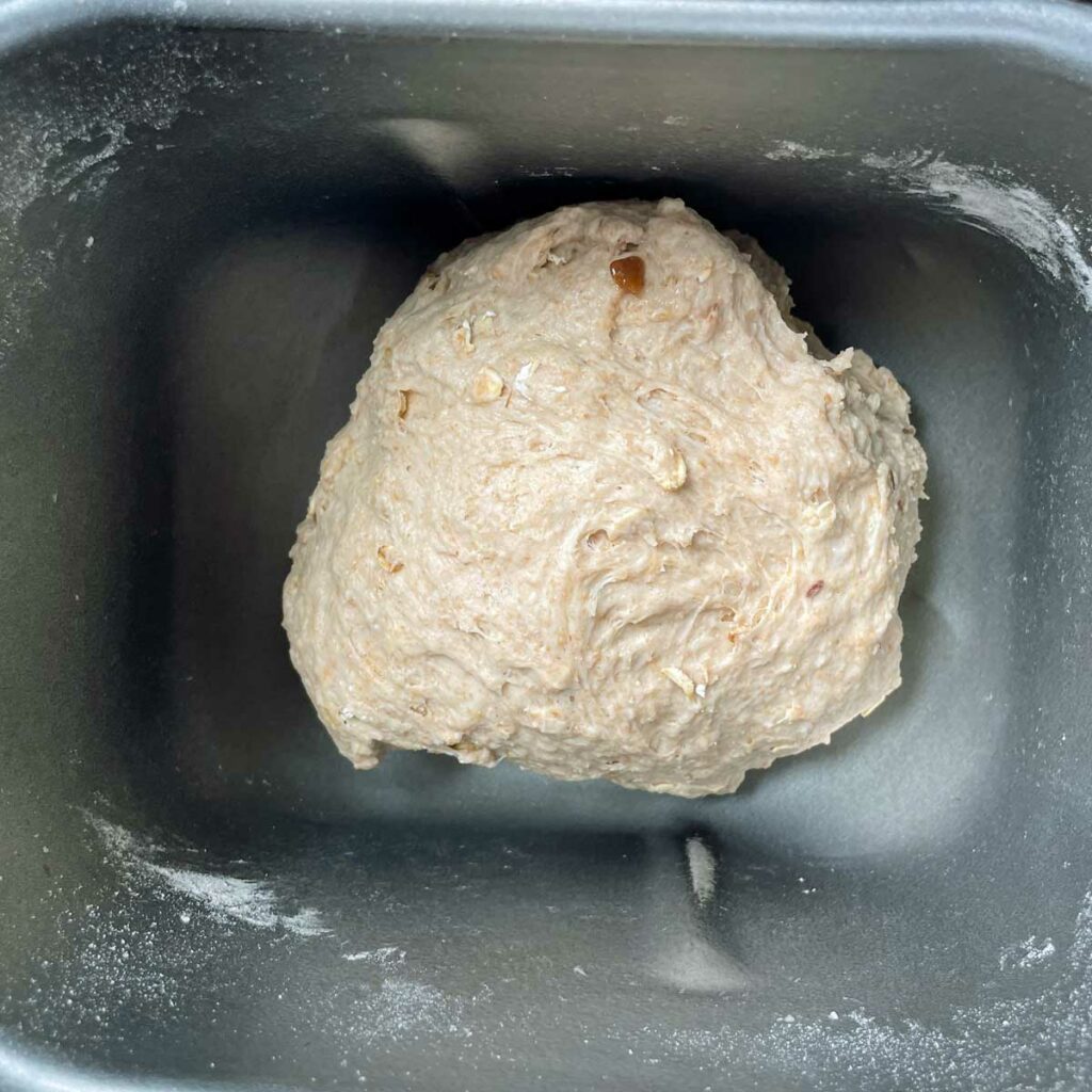 Multi grain bread dough in bread machine.