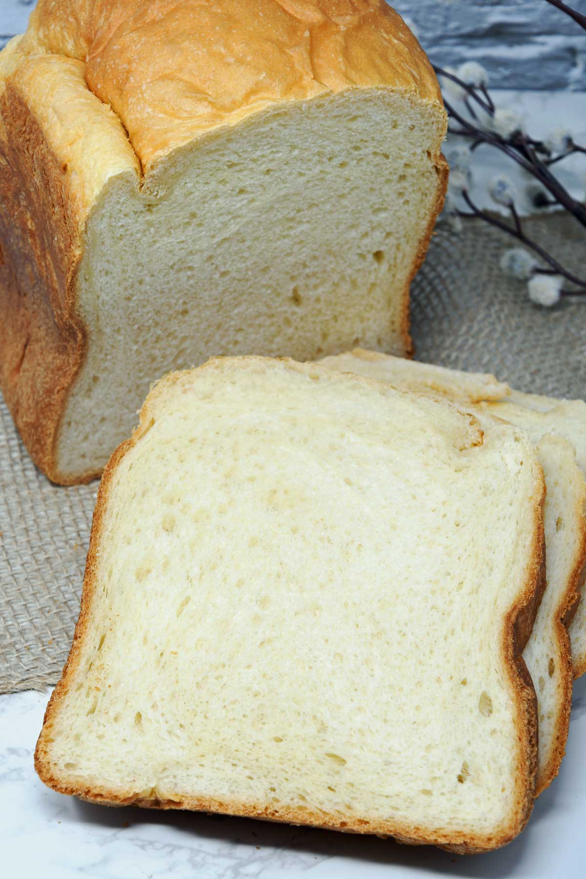 Buttermilk bread loaf and slices.