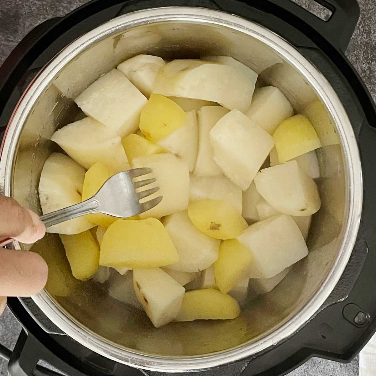 Steamed cubed potatoes.