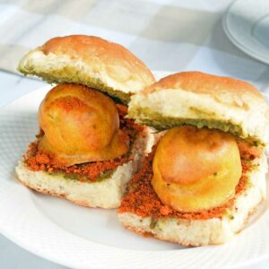 Air Fryer Vada Pav served in a plate.