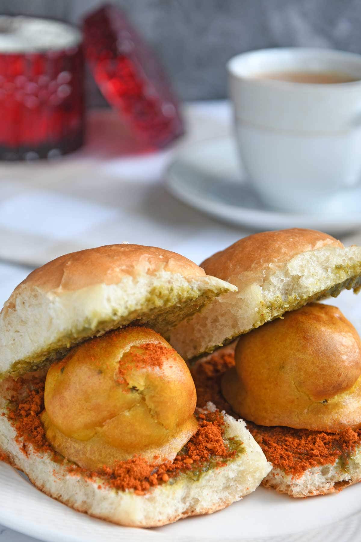 Air Fryer Vada Pav served in a plate.