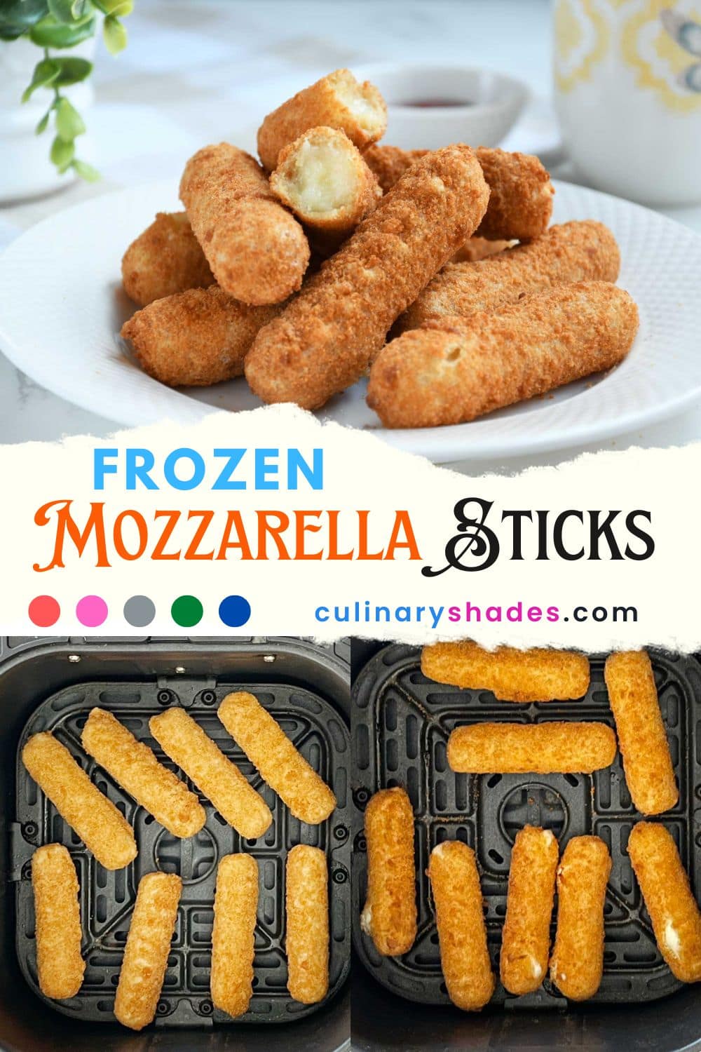 Air fryer frozen mozzarella sticks pin.