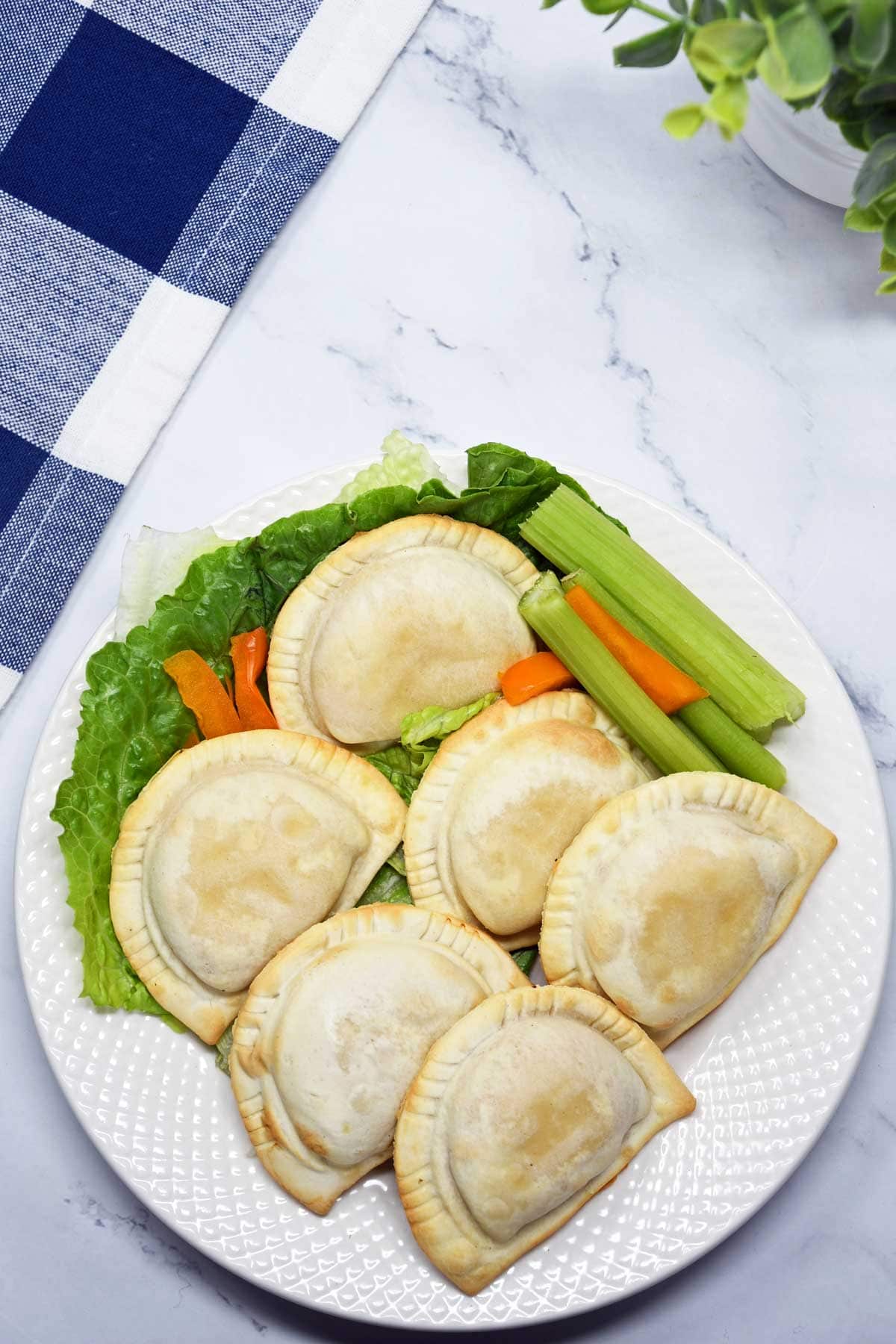 Air fryer baked pierogies served in a plate.