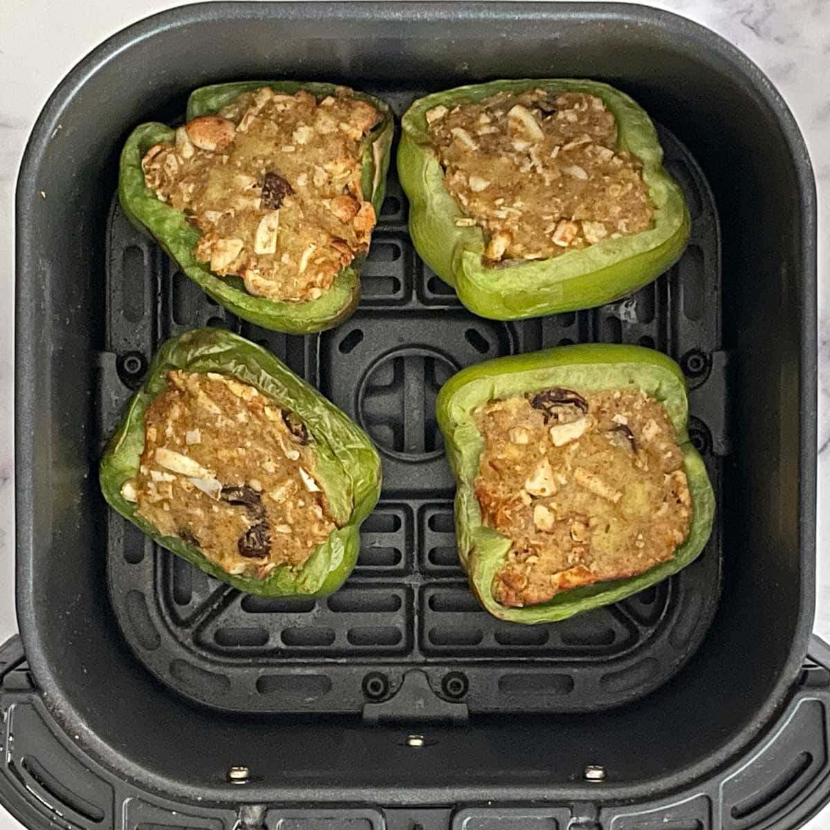 Stuffed bell pepper cooked in air fryer.