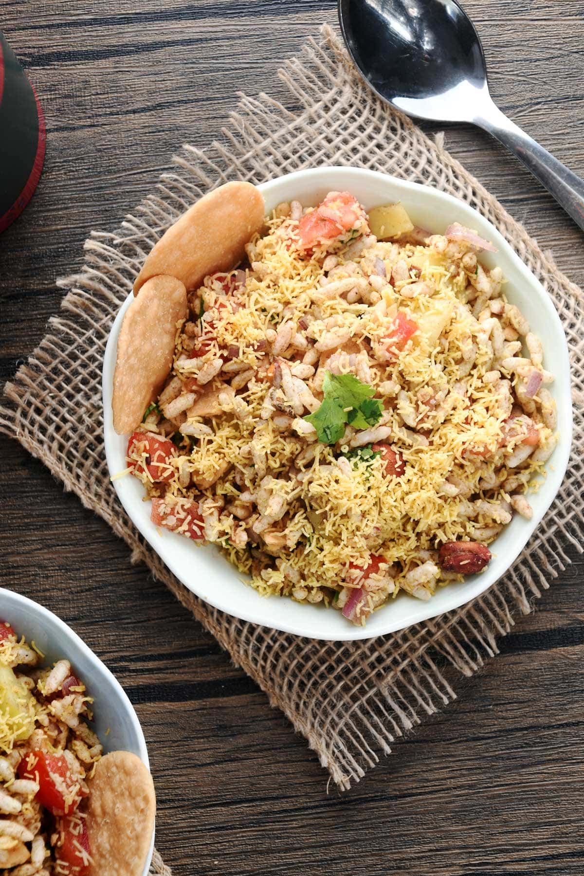Bhel puri served in a bowl.