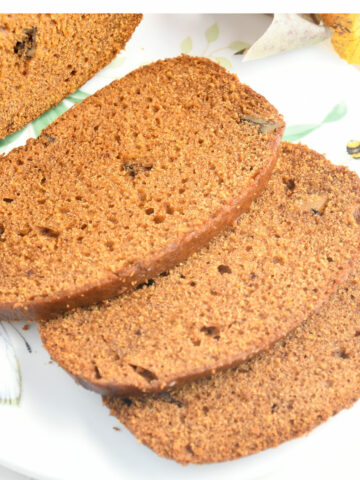 Pumpkin Bread slices on a plate.