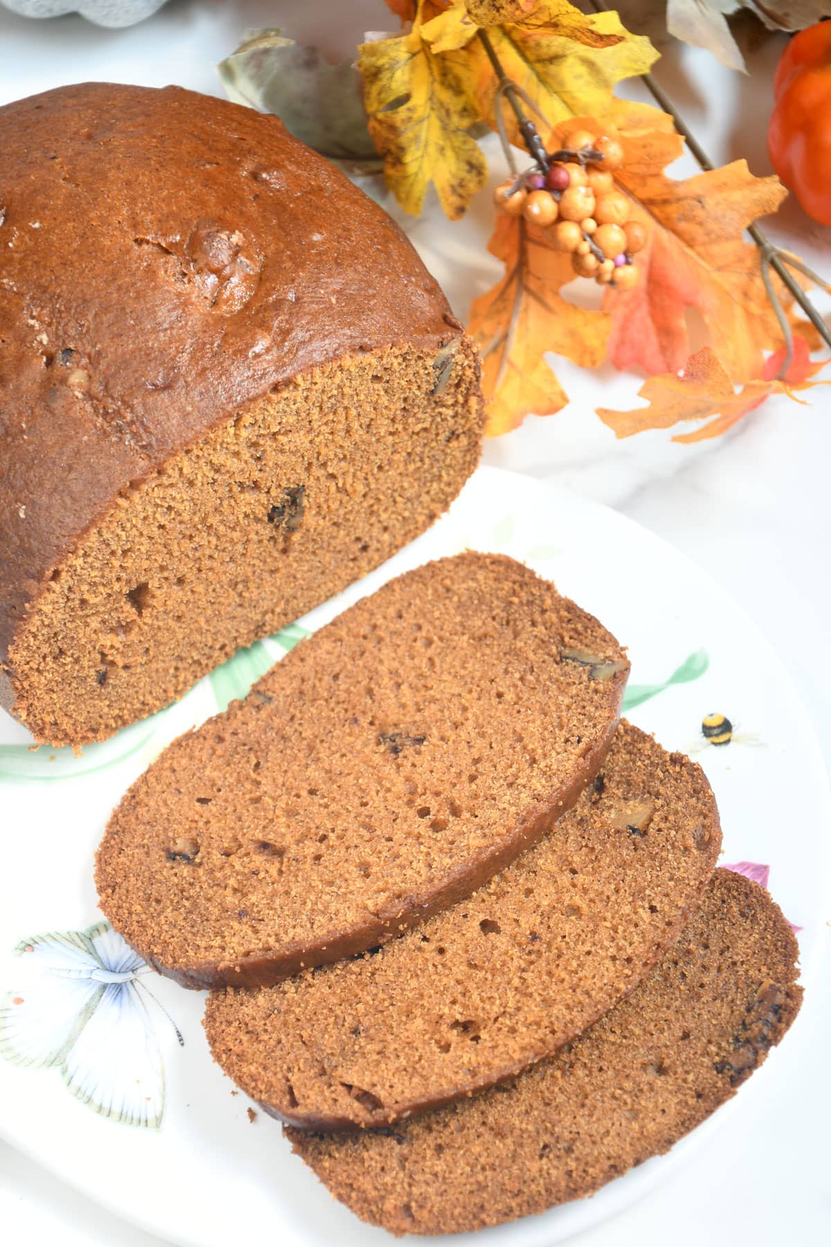 Pumpkin Bread slices on a plate.