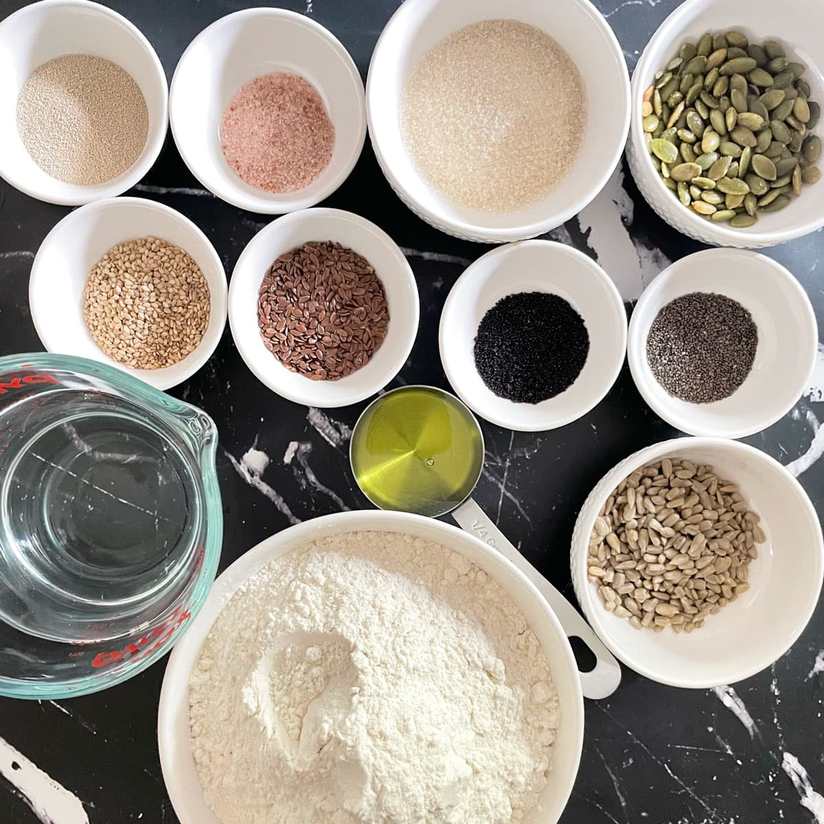 Seed bread ingredients.